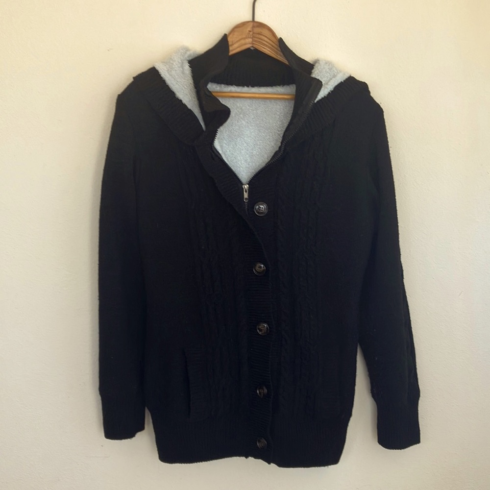 Cozy Black Hooded Cardigan